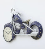 Handmade Blue Metal Bullet Bilke Wall Hanging Clock