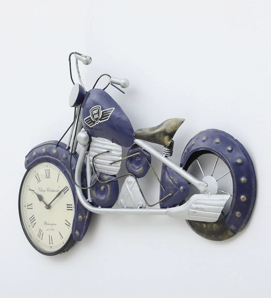 Handmade Blue Metal Bullet Bilke Wall Hanging Clock