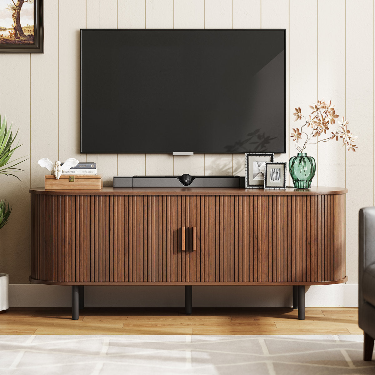 Jalonda Modern Wood TV Stand with Storage and Shelves to Fit up to 80" TVs