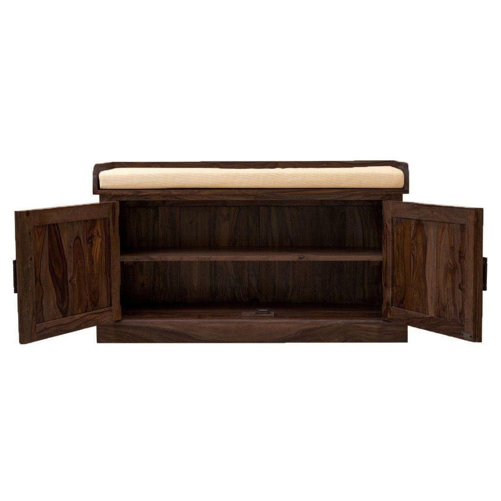 Sheesham Wood Hallway Storage Shoerack In Walnut Finish