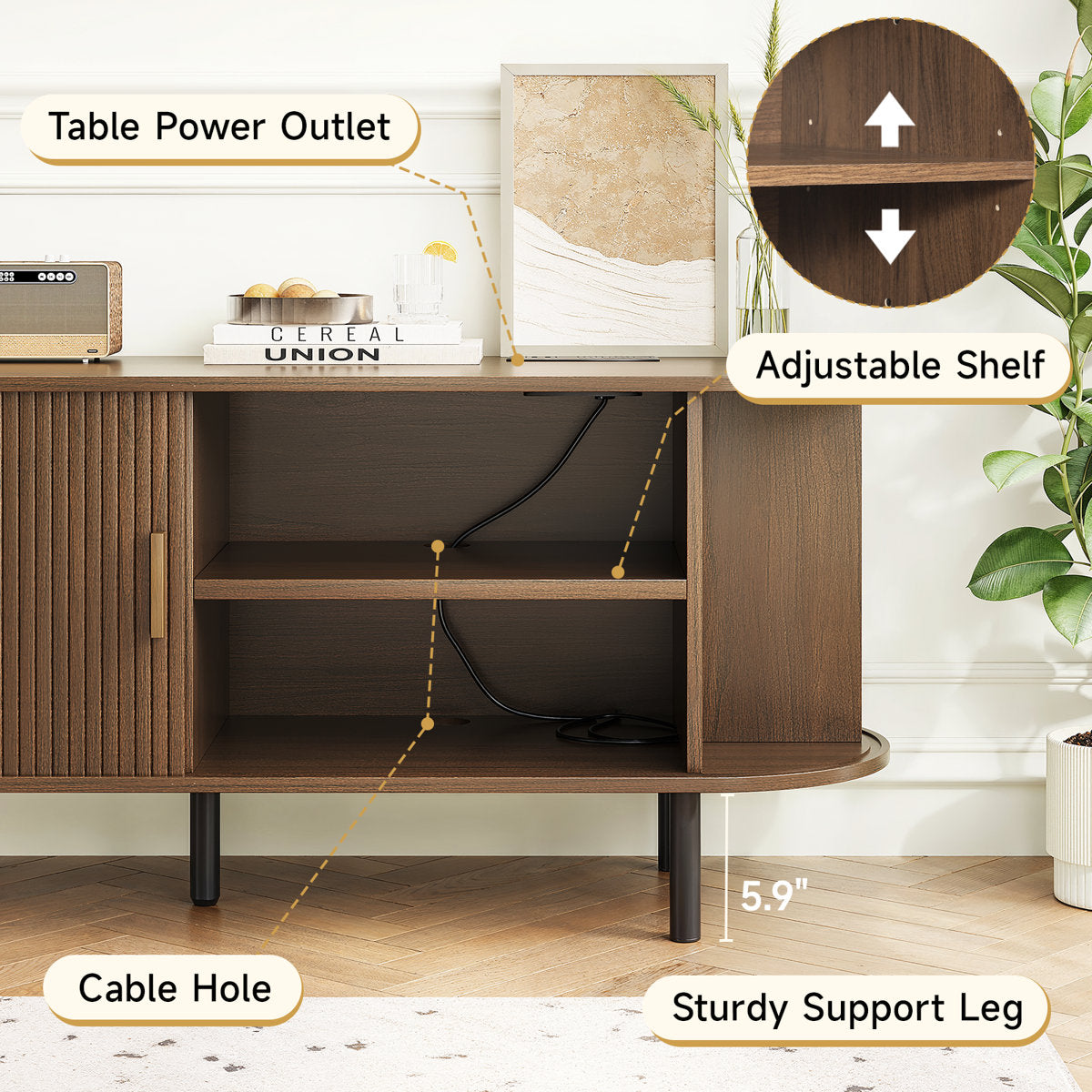 Jalonda Modern Wood TV Stand with Storage and Shelves to Fit up to 80" TVs