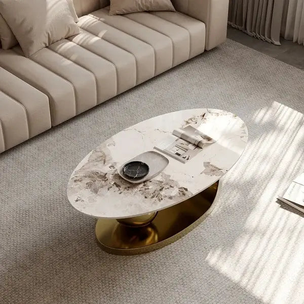 Marble Top Centre Coffee Table in Golden PVD Coating