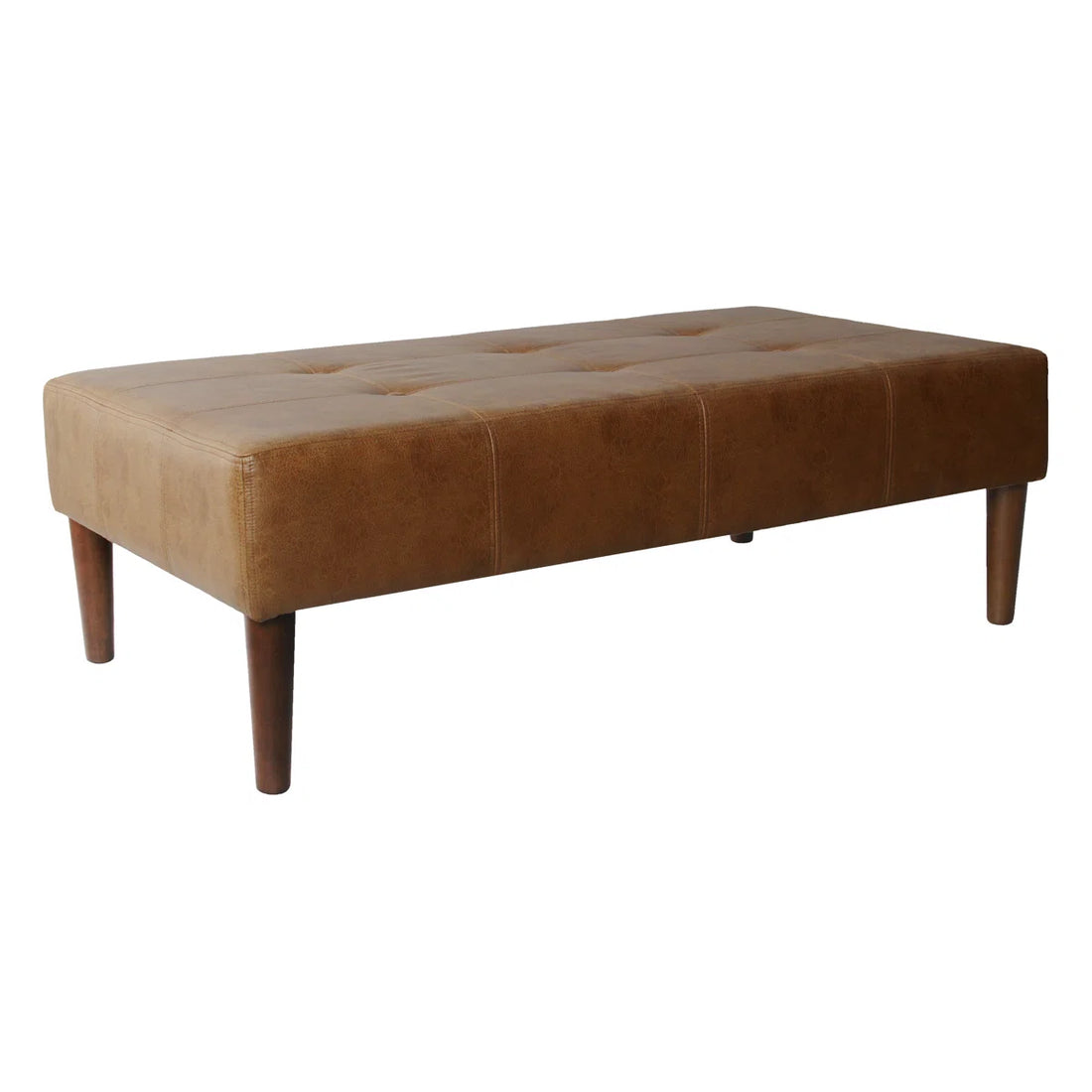 Coffee Table Ottoman Bench - Light Brown Faux Leather