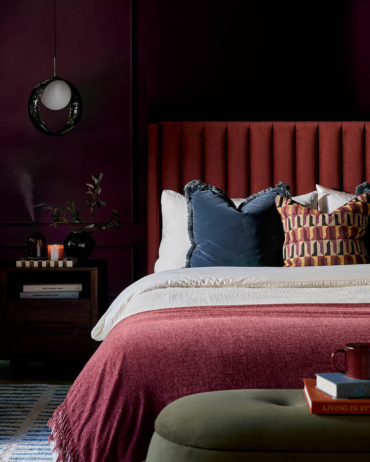 Artyfer toffee red velvet super king size ottoman storage bed