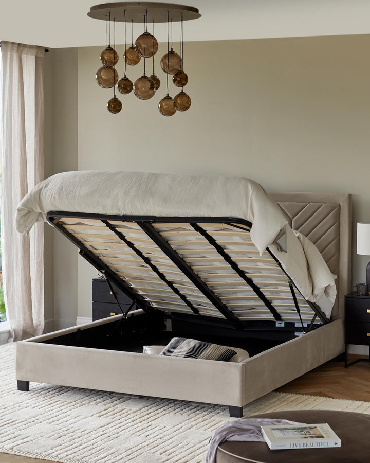 Artyfer Champagne Velvet Super King Size Ottoman Storage Bed