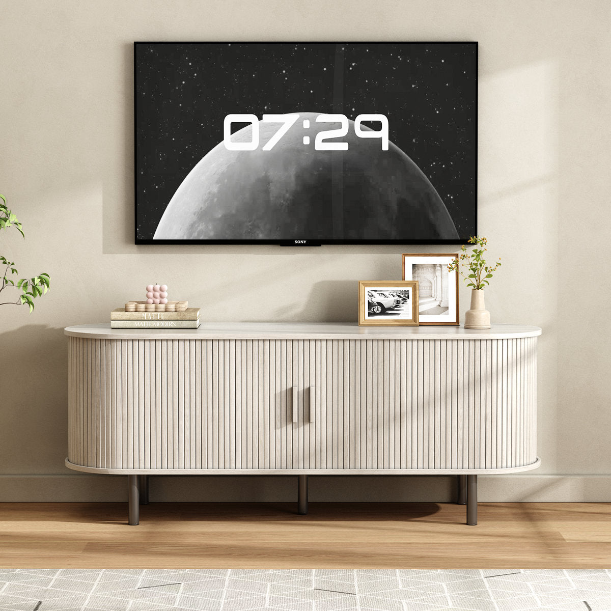 Jalonda Modern Wood TV Stand with Storage and Shelves to Fit up to 80" TVs