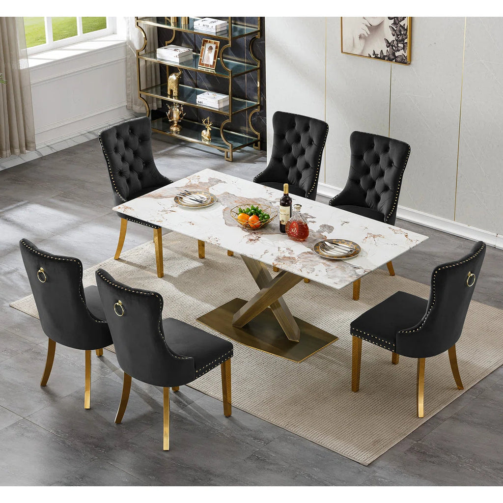 Artyfer Marble Dining Table Set with Tufted Dining