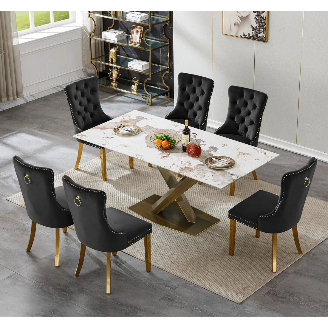 Artyfer Marble Dining Table Set with Tufted Dining