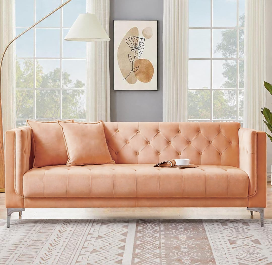 Artyfer Brown Faux Leather Sofa Couch 3 Seater for Living Room