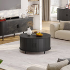 Modern Round Coffee Table With 360° Curved Sliding Door.