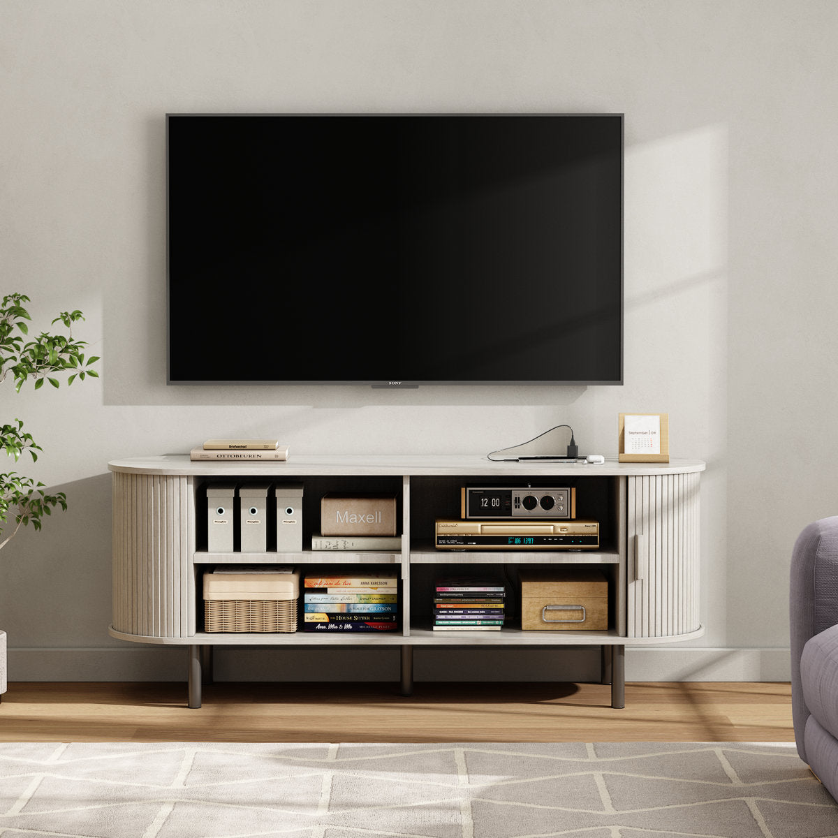 Jalonda Modern Wood TV Stand with Storage and Shelves to Fit up to 80" TVs