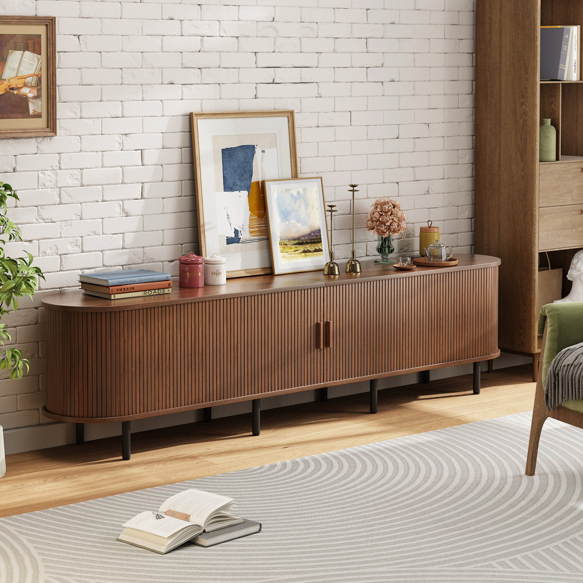 Jalonda Modern Wood TV Stand with Storage and Shelves to Fit up to 80" TVs