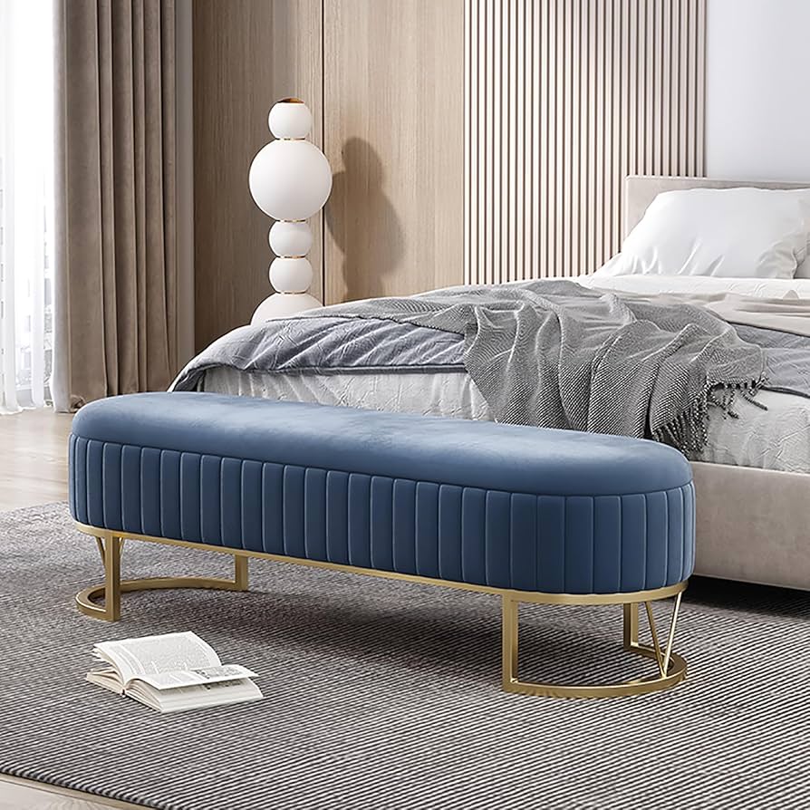 Velvet Storage Bench With Gold Base