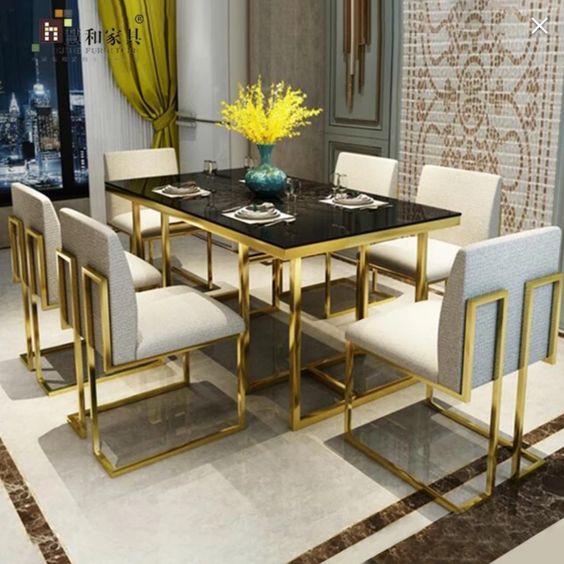 Artyfer Black and Gold Elegance Dining Table With Chairs