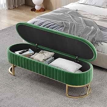Velvet Storage Bench With Gold Base
