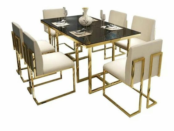 Artyfer Black and Gold Elegance Dining Table With Chairs