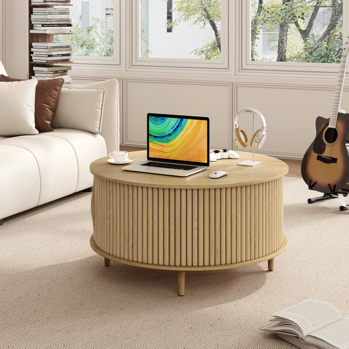 Mid Century Modern Round Coffee Table With Storage