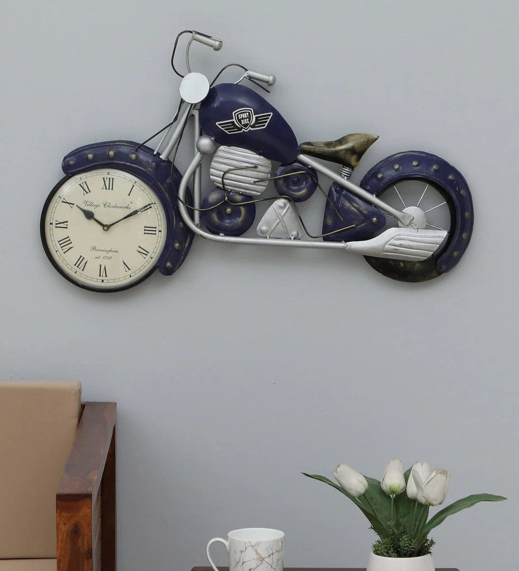 Handmade Blue Metal Bullet Bilke Wall Hanging Clock