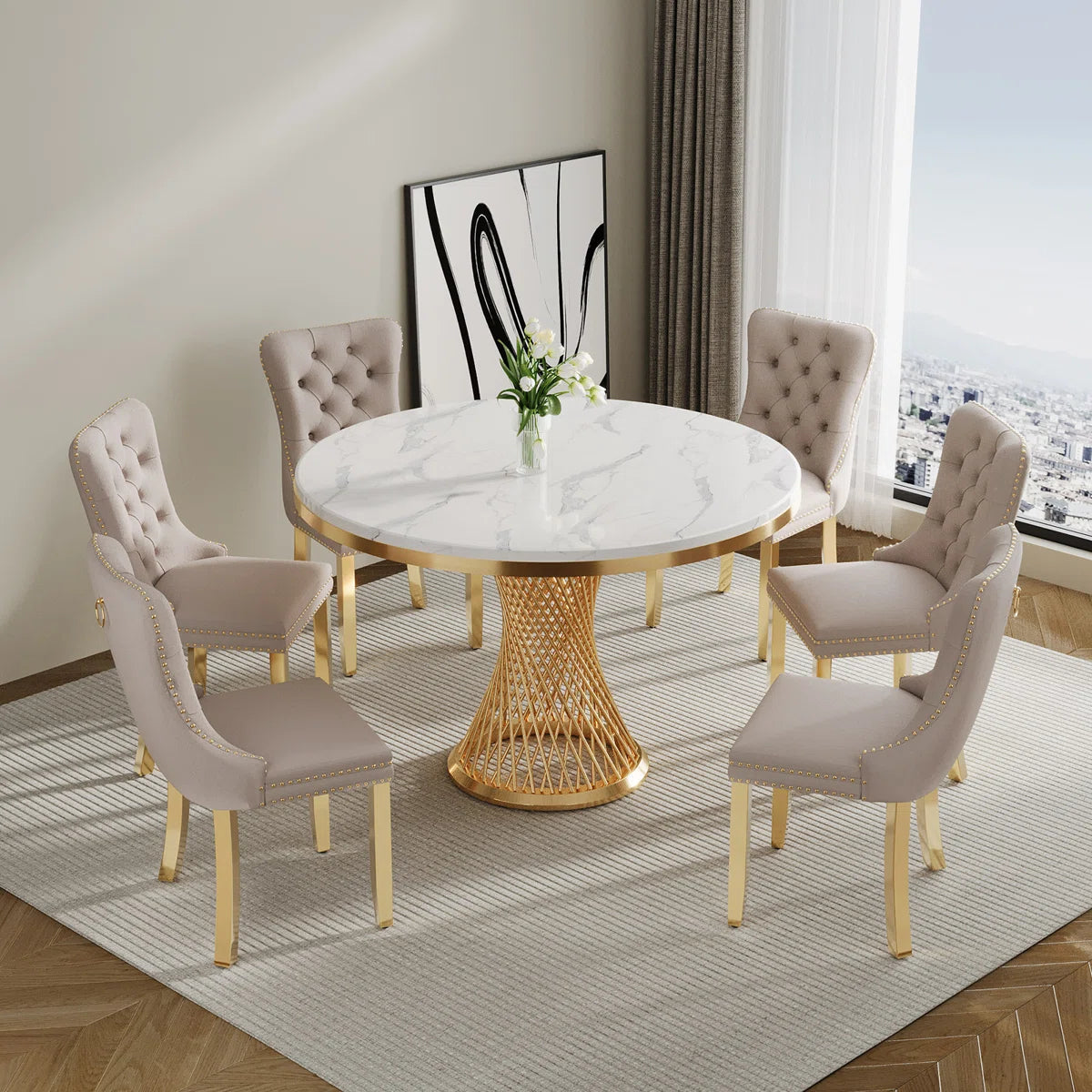 Artyfer Round Marble Dining Table set