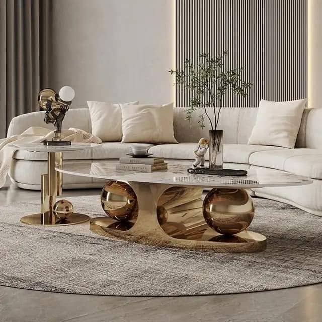Golden Coffee Table Oval Shape