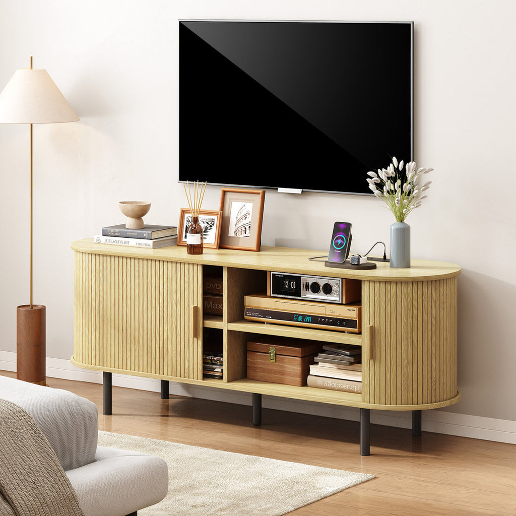 Jalonda Modern Wood TV Stand with Storage and Shelves to Fit up to 80" TVs