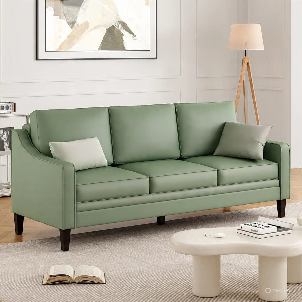 Artyfer Faux Leather Sofa with Curved Arms