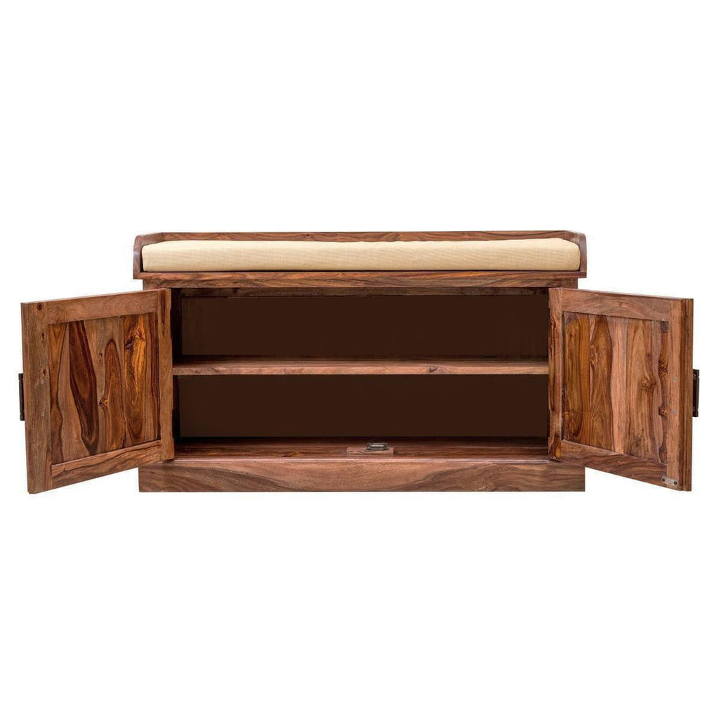 Sheesham Wood Hallway Storage Shoerack In Walnut Finish