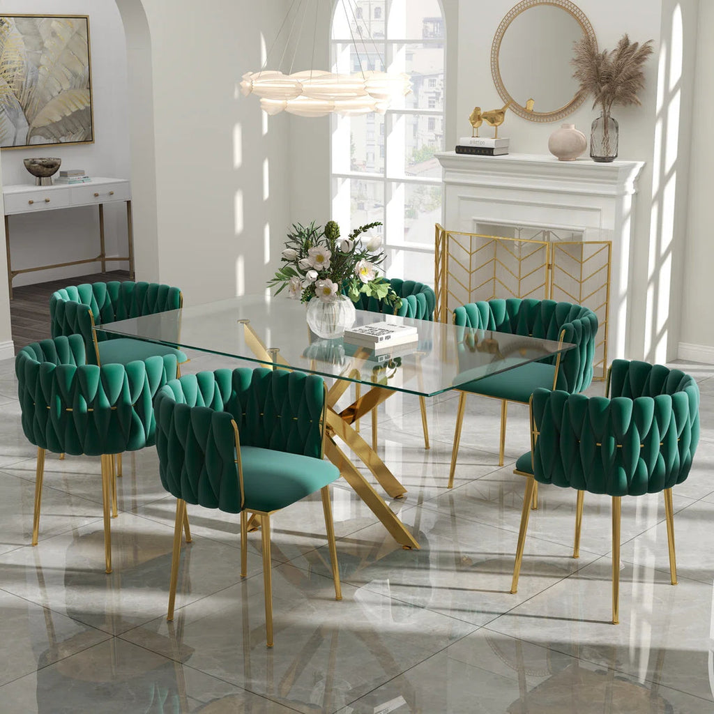 Artyfer Dining Set with Oval Table & Rattan Back Velvet Chairs