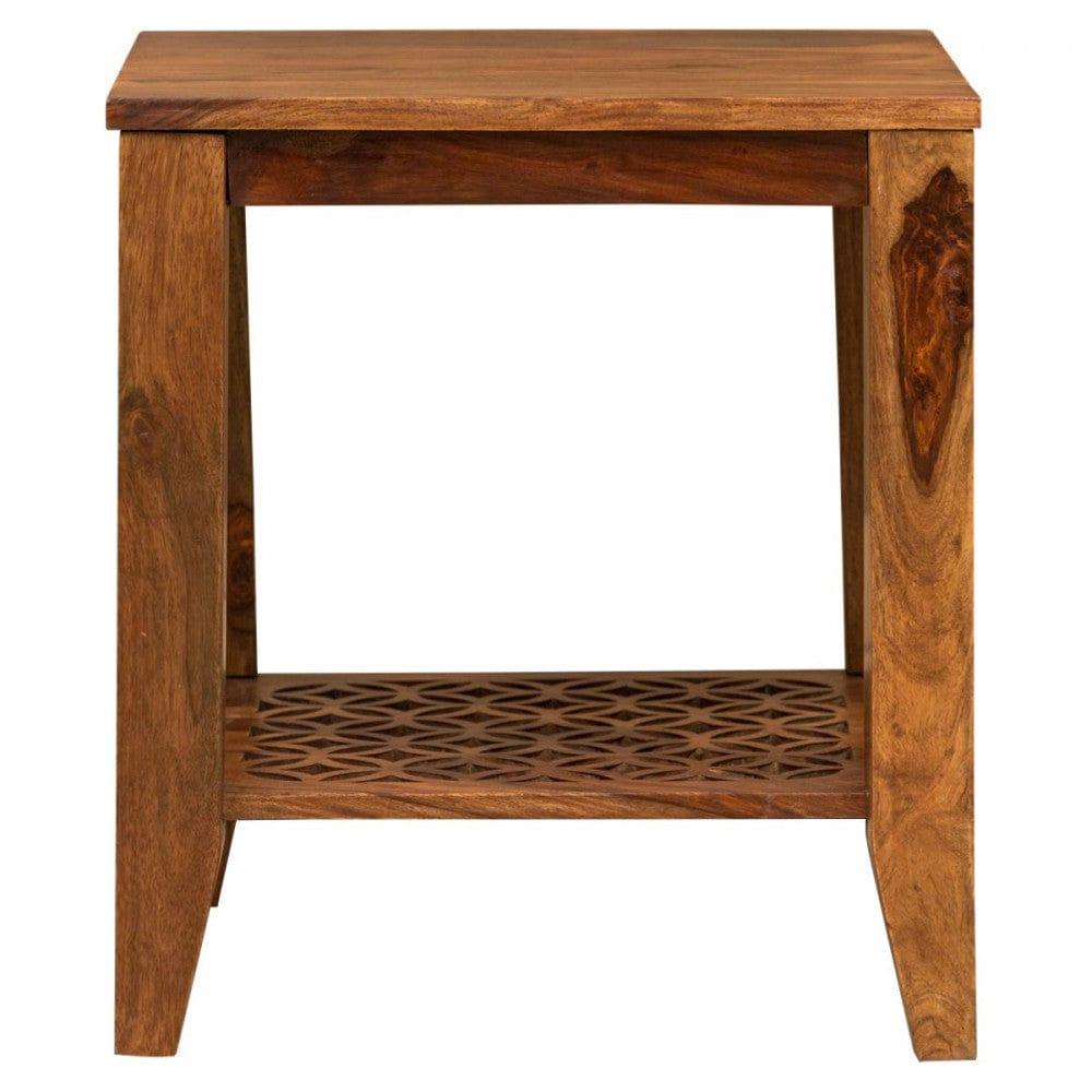 Carved net Sheesham Side Table in Honey Finish