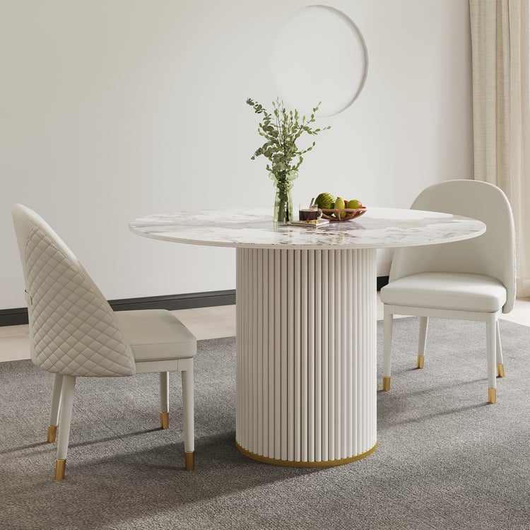 Artyfer Modern Round Sintered Stone White Dining Table Seats 2-4 People