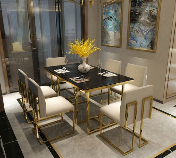 Artyfer Black and Gold Elegance Dining Table With Chairs