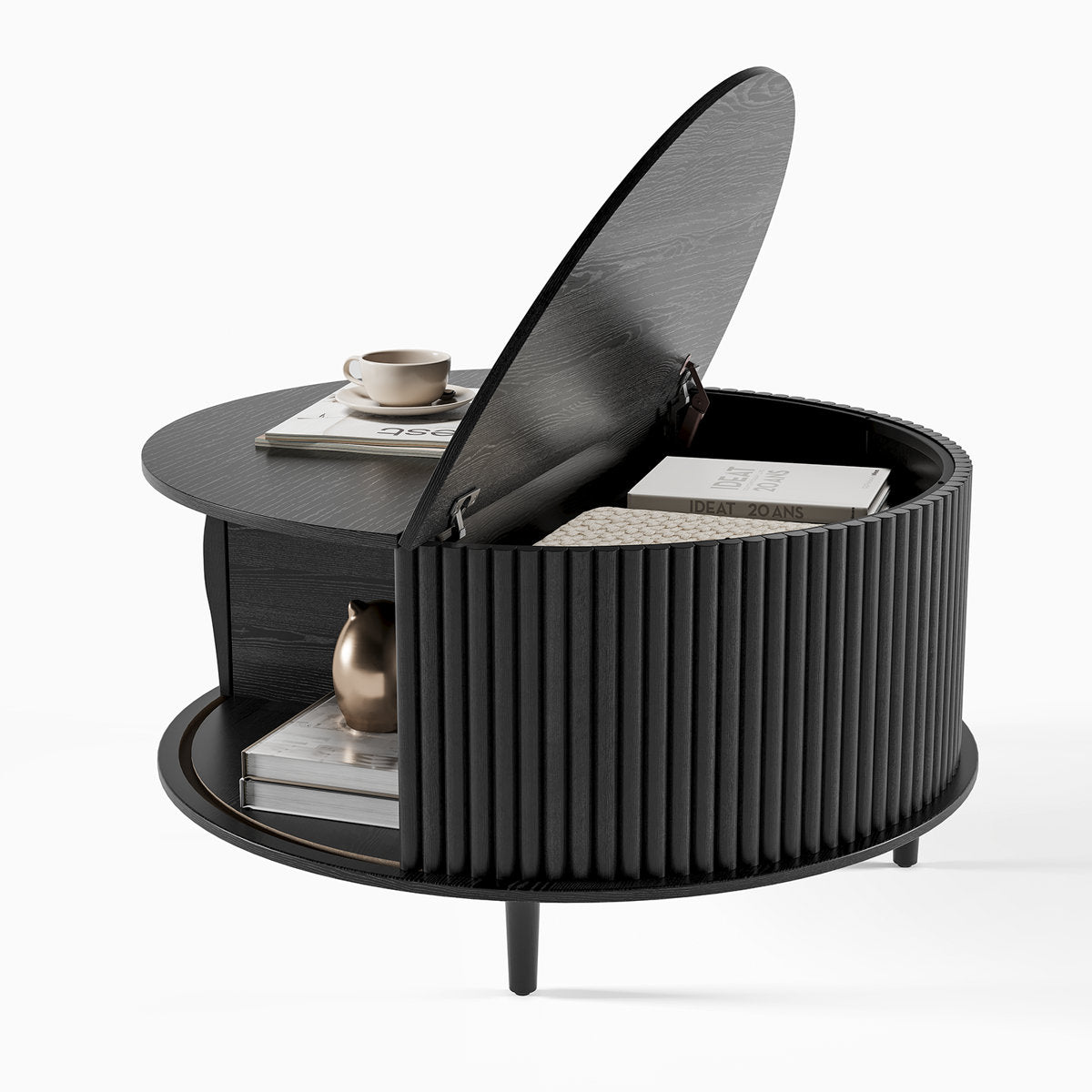 Mid Century Modern Round Coffee Table With Storage