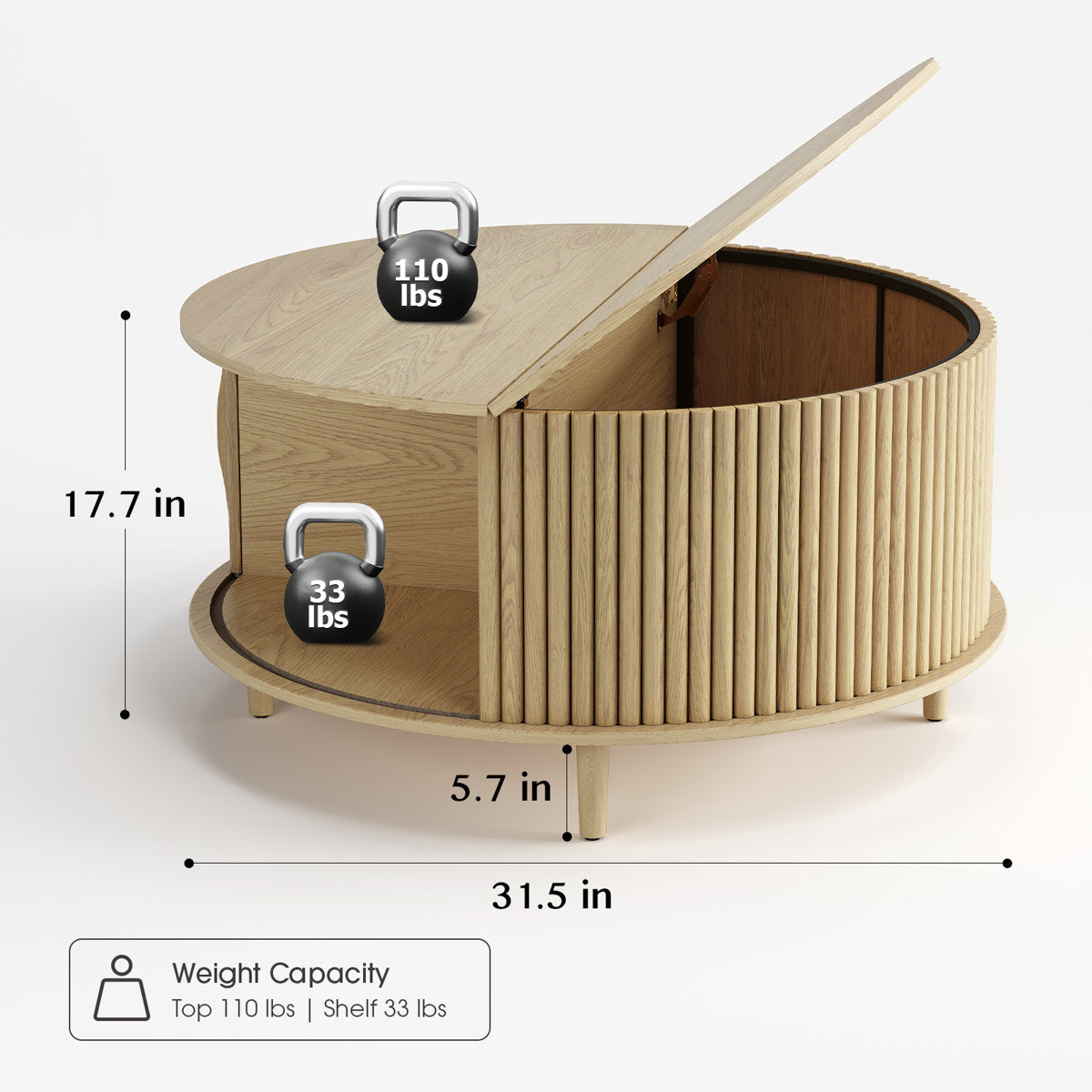 Mid Century Modern Round Coffee Table With Storage