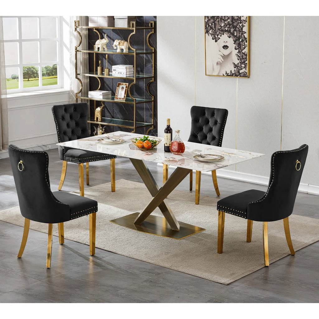 Artyfer Marble Dining Table Set with Tufted Dining