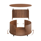 Modern Round Coffee Table With 360° Curved Sliding Door.