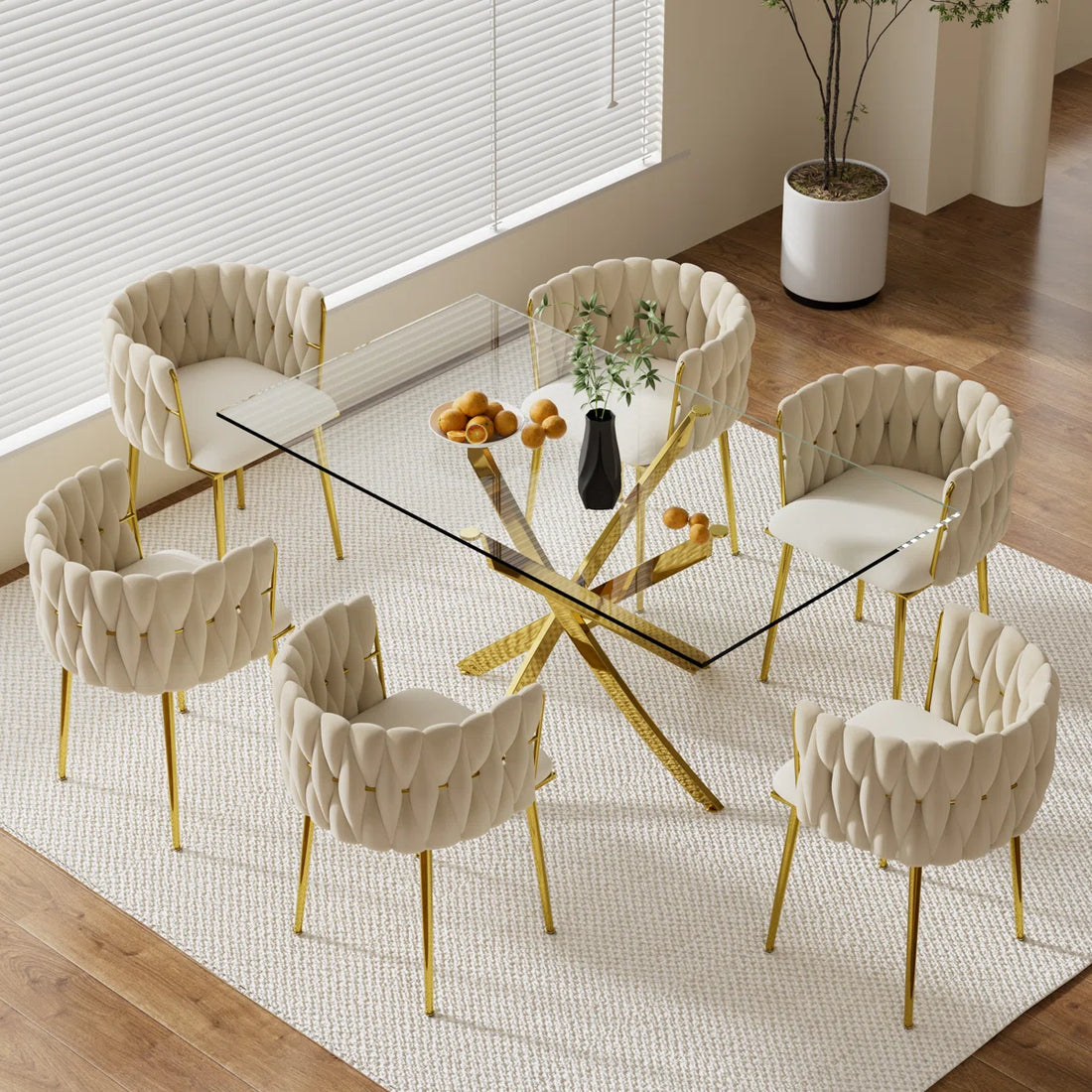 Artyfer Dining Set with Oval Table & Rattan Back Velvet Chairs