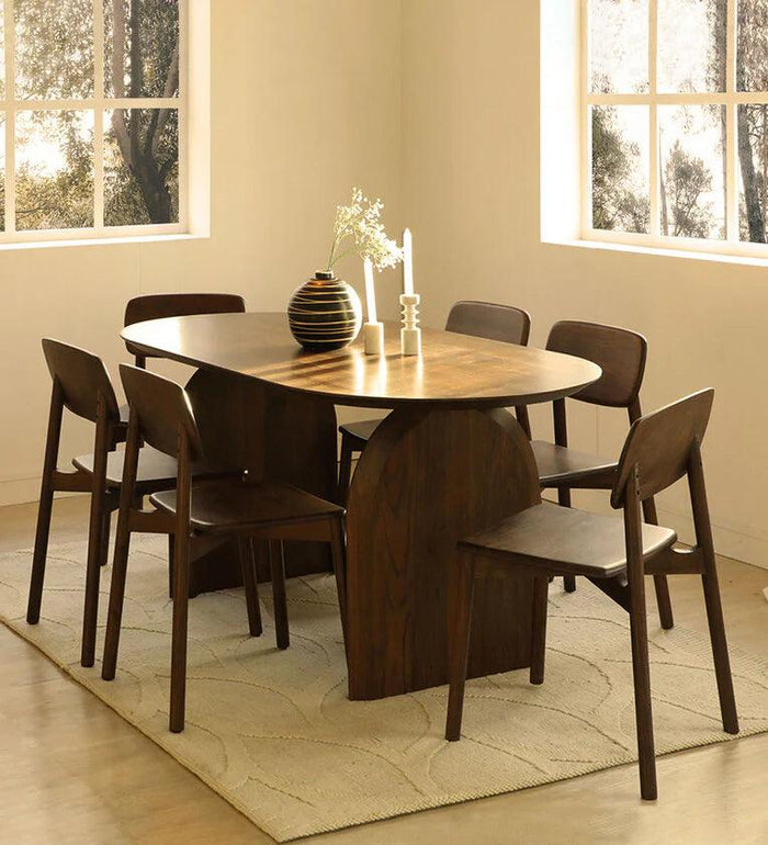 Artyfer Solid Wood 6 Seater Dining Set In Walnut Finish