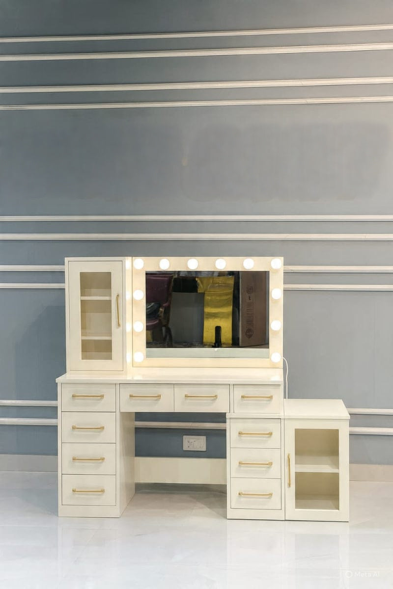 Luxury LED Mirror Dressing Table with Storage Drawers & Cabinet