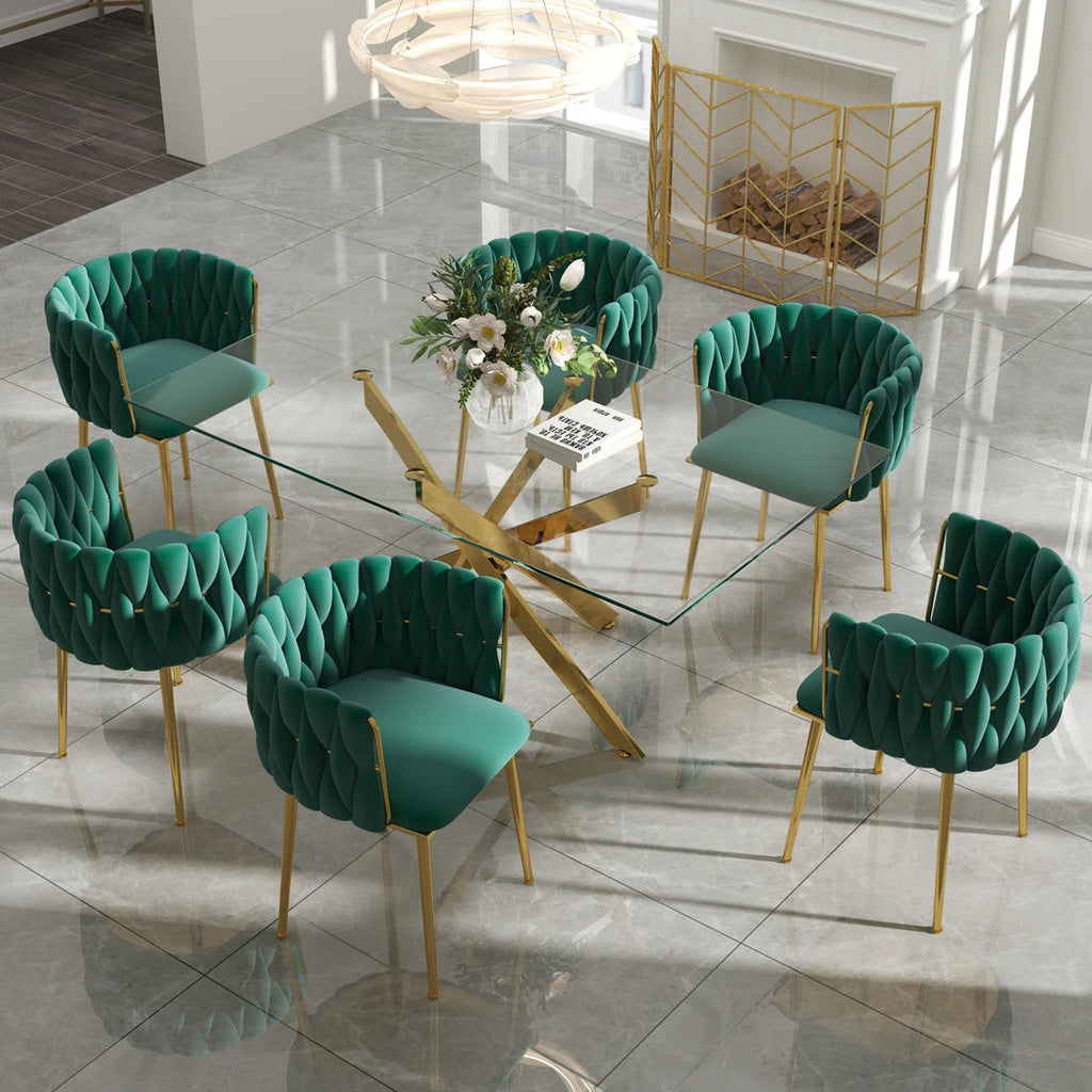 Artyfer Dining Set with Oval Table & Rattan Back Velvet Chairs