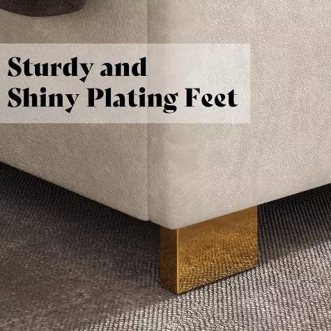 ARTYFER Upholstered Bed, Modern Velvet Bed Frame with 61.4" Tall Gold Trim Headboard