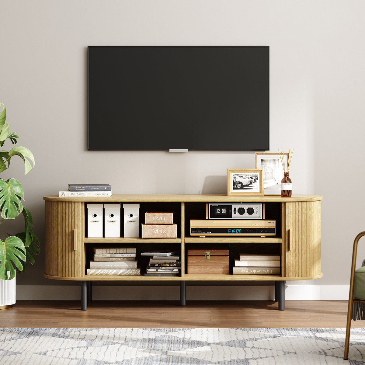 Jalonda Modern Wood TV Stand with Storage and Shelves to Fit up to 80" TVs