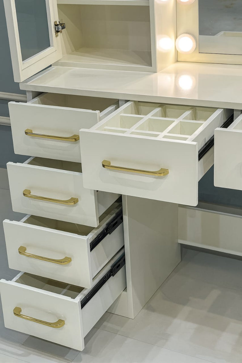 Luxury LED Mirror Dressing Table with Storage Drawers & Cabinet