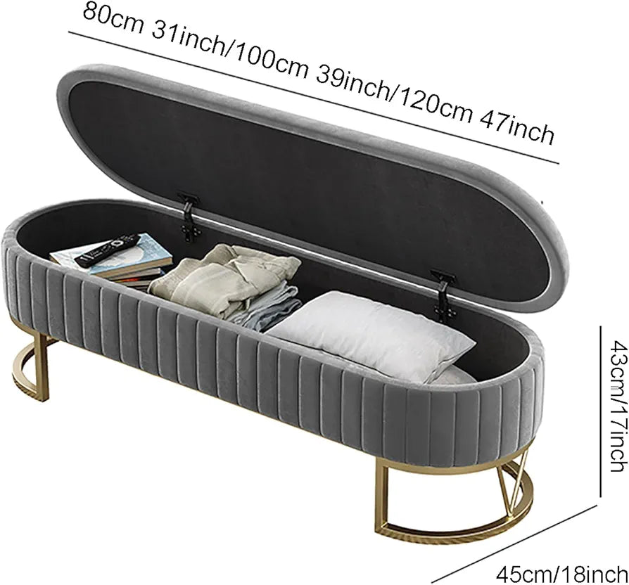 Velvet Storage Bench With Gold Base