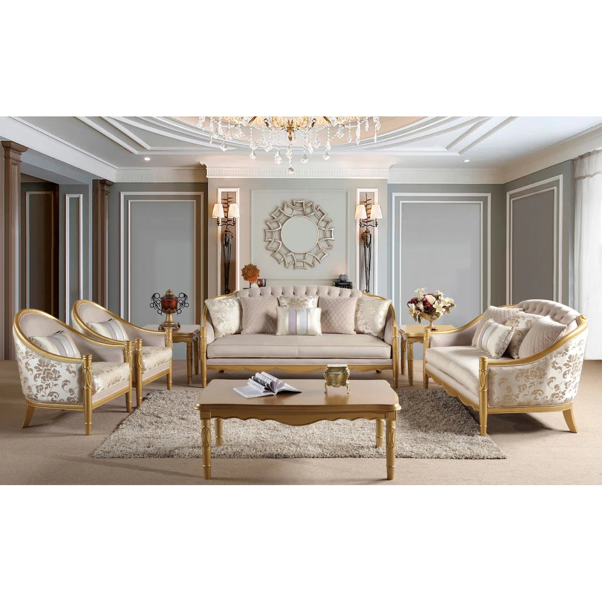 7 - Piece Velvet Living Room Sofa Set