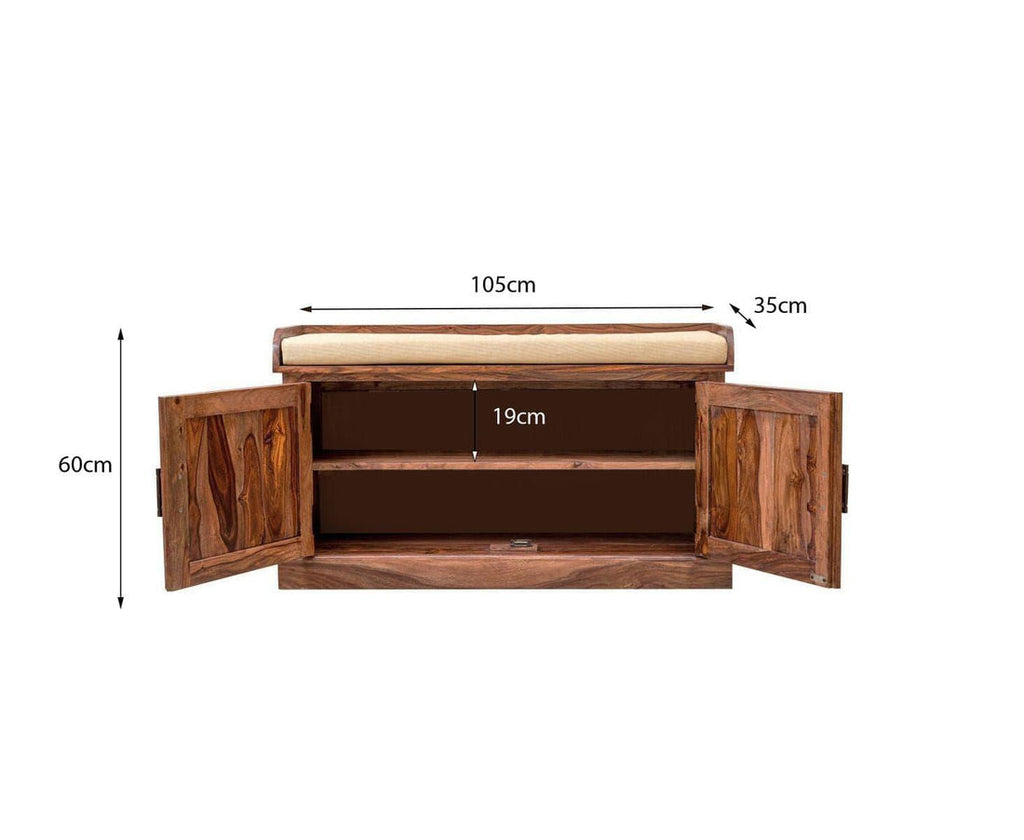 Sheesham Wood Hallway Storage Shoerack In Walnut Finish