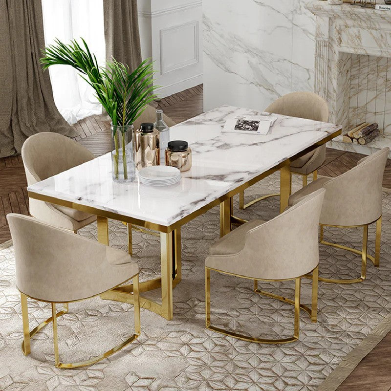 Amalgam Metal Marble Dining Table chairs