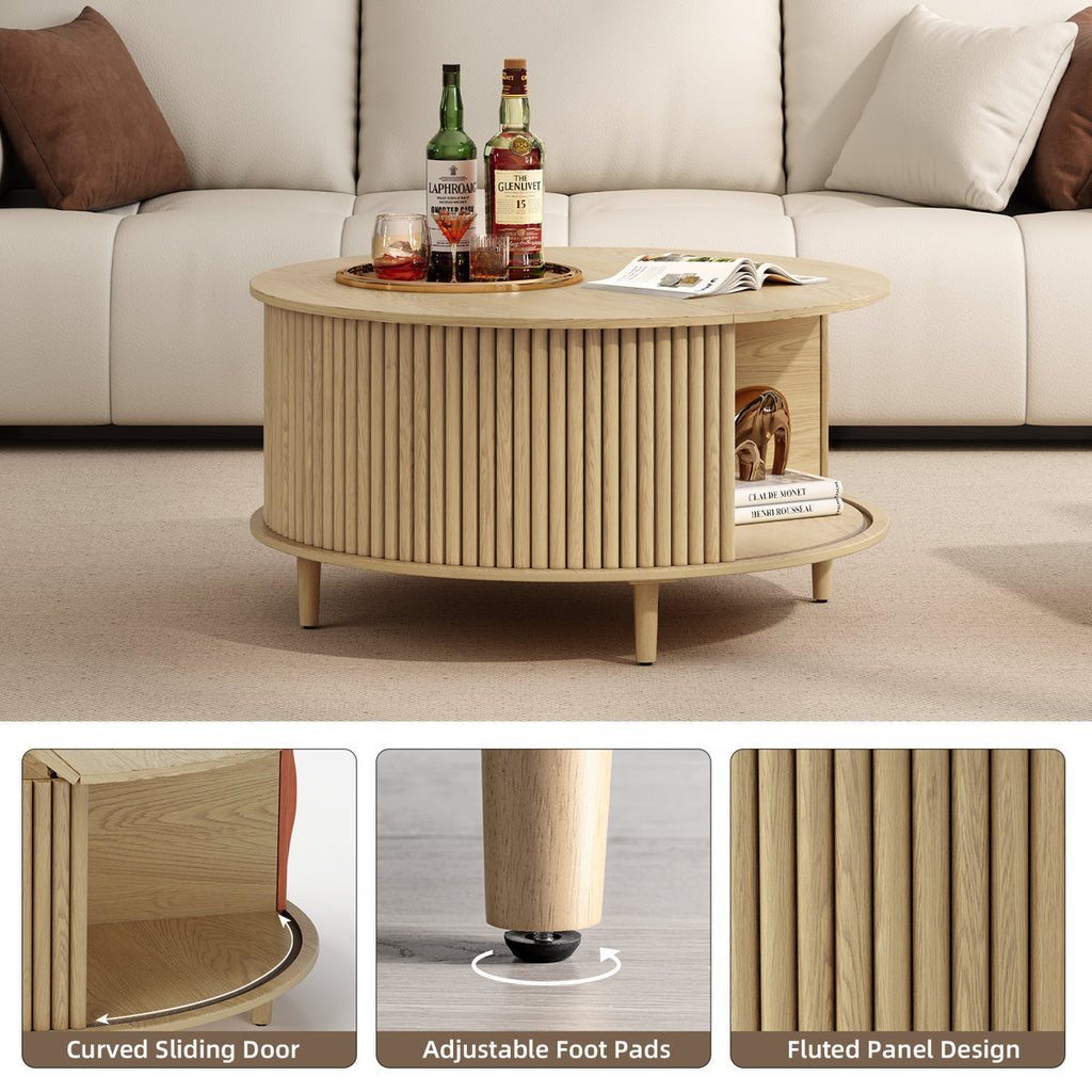 Mid Century Modern Round Coffee Table With Storage