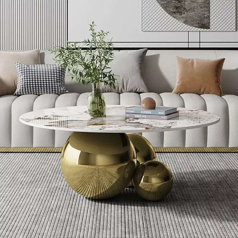 Gold Round Centre Coffee Table Design with 3 Steel Balls