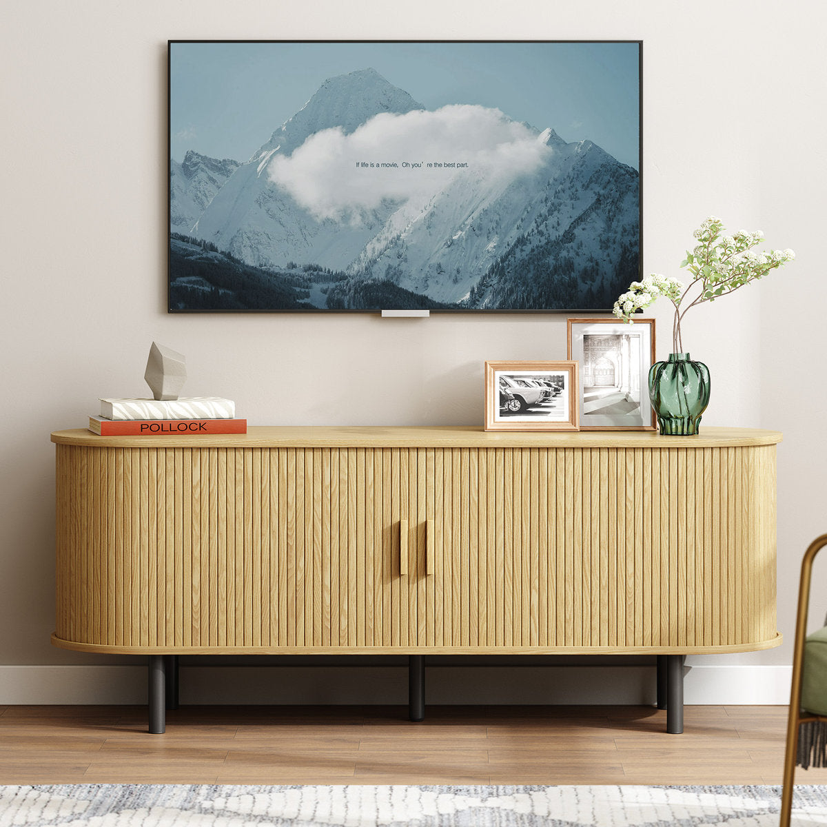 Jalonda Modern Wood TV Stand with Storage and Shelves to Fit up to 80" TVs