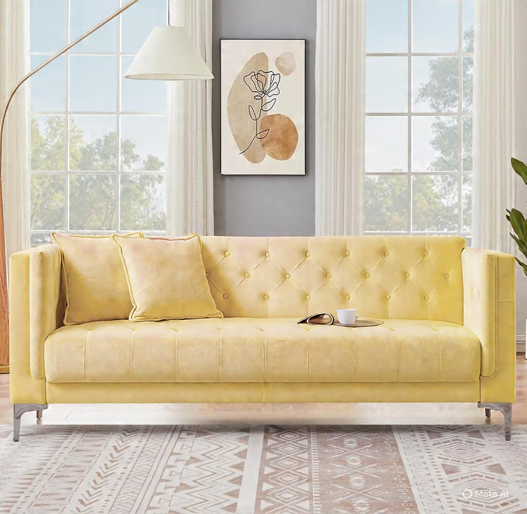 Artyfer Brown Faux Leather Sofa Couch 3 Seater for Living Room